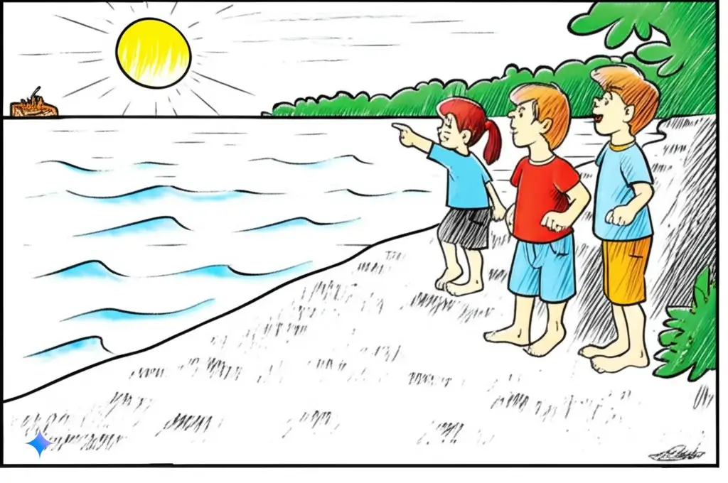 unos niños señalando el mar